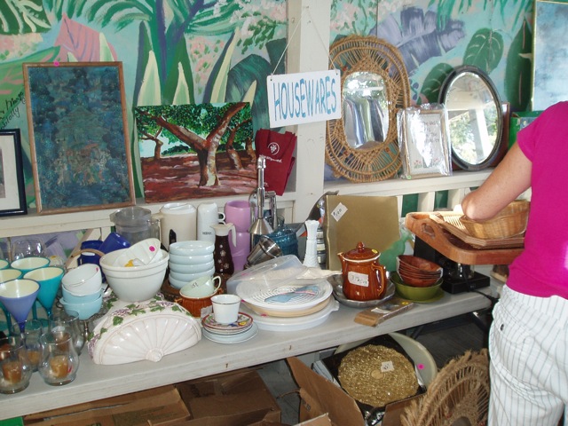 housewares such as kitchen goods and art were for sale