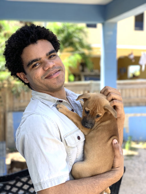 A man takes home a brown puppy from AARF