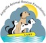 The AARF logo shows three animals on a yellow AARF life raft, floating on the sea with gray clouds; sunlight peeks down on them, representing hope.