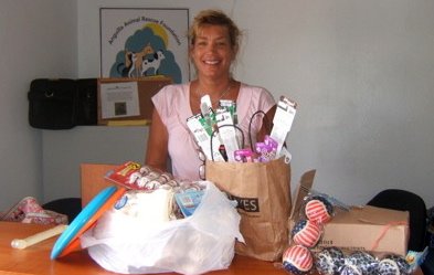 Sandra with pile of goodies