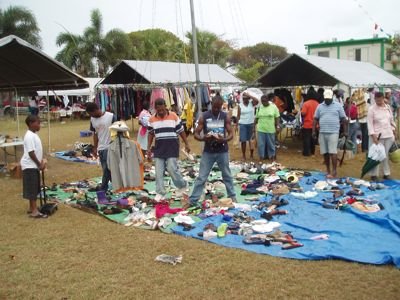 yard sale panorama with goodies