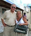 Maddy packed in her carrier, ready to take the ferry to the USA with her new family